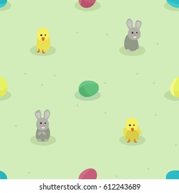 Bunny, small chicken and Easter eggs -  vector background