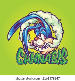 Bunny smoking weed and cannabis word lettering vector illustrations for your work logo  merchandise t  shirt  stickers   label designs  poster  greeting cards advertising business company brands