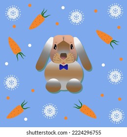A bunny with snowflakes and carrots