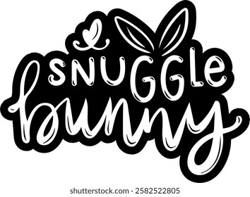 bunny snuggle happy easter black vector graphic design and cut file