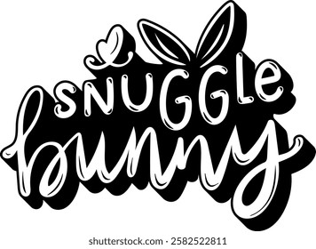 bunny snuggle happy easter black vector graphic design and cut file