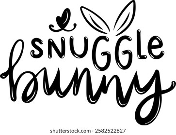 bunny snuggle happy easter black vector graphic design and cut file