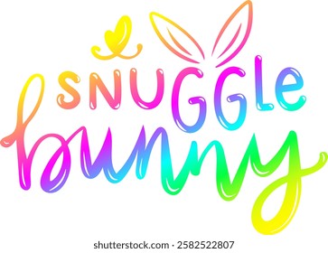 bunny snuggle happy easter rainbow colorful bright vibrant vector graphic design and cut file