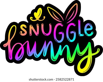 bunny snuggle happy easter rainbow colorful bright vibrant vector graphic design and cut file