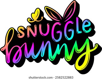 bunny snuggle happy easter rainbow colorful bright vibrant vector graphic design and cut file