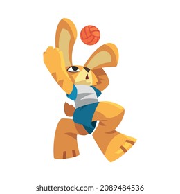 Bunny in Sportswear Hitting Ball Playing Sport Game Vector Illustration
