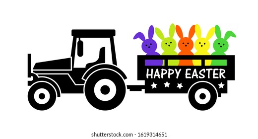 Bunny Squad Tractor Clipart Happy Easter 