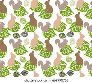 Bunny And Squirrel Seamless Pttern