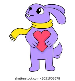 the bunny is standing hugging love happy, vector illustration art. doodle icon image kawaii.
