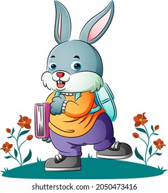 The bunny student is walking to the school of illustration