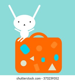 Bunny with suitcase. Series of bunny illustrations.