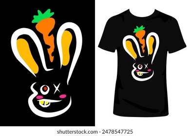 bunny t shirt illustration for black t shirt