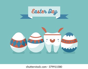 Bunny tooth and eggs of Easter day ,dental Easter