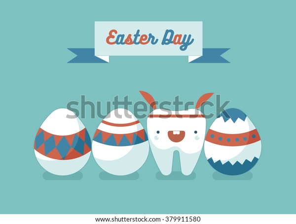 Bunny tooth\
and eggs of Easter day ,dental\
Easter