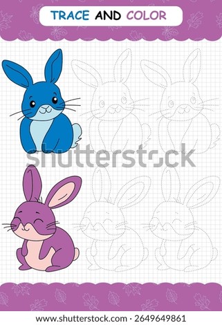 Bunny tracing and coloring worksheet for preschool handwriting and motor skill practice