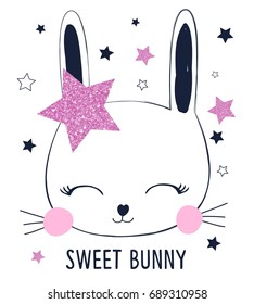 Bunny t-shirt design with slogan. Vector illustration design for fashion fabrics, textile graphics, prints.