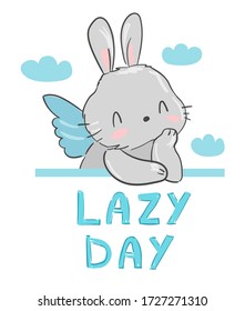 Bunny vector. Fresco Angels rabbit with wings illustration. Magic. Children's print and poster. Print for pajamas