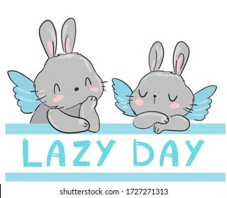 Bunny vector. Fresco Angels rabbit with wings illustration. Magic. Children's print and poster. Print for pajamas