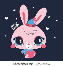 Bunny Vector illustration. Beautiful Rabbit cartoon character.