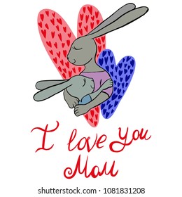 
Bunny with bunny vector illustration hand drawing with hearts
