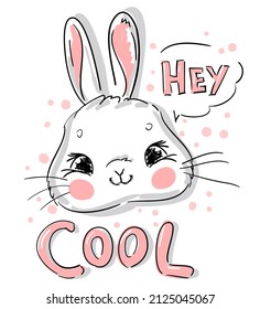 Bunny Vector Illustration. Hand drawn Cute Rabbit Kids Print for T-shirt 