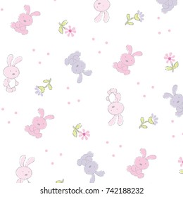Bunny vector seamless background pattern, for wrapping paper, greeting cards, posters, invitation