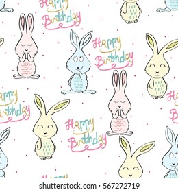 Bunny in vector. Seamless pattern for birthday.