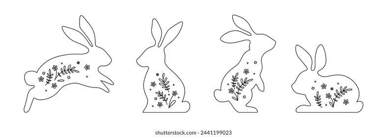 Conjunto de vector conejito. Feliz Pascua. Linea de arte.