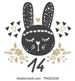 Bunny vector,T-shirt Print, so cute ,Valentine's Day, animal drawing, Children illustration. Separate Objects, Romantic hand drawing poster. Cartoon doodle character.