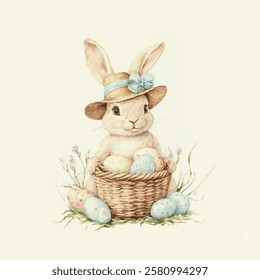 bunny vintage illustration easter eggs april vector