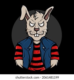 bunny wearing vest punk design illustration