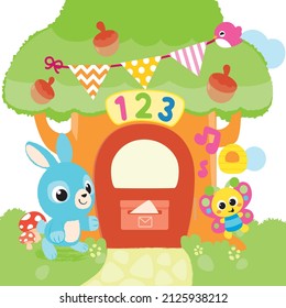 a bunny welcome its friend to the treehouse, counting Story book for infant 