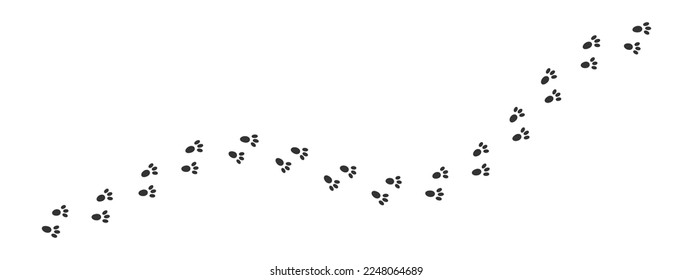 Bunny wet or mud pawprints. Hare feet steps. Rabbit paw silhouettes stamps. Trace of running or walking animal isolated on white background. Vector graphic illustration