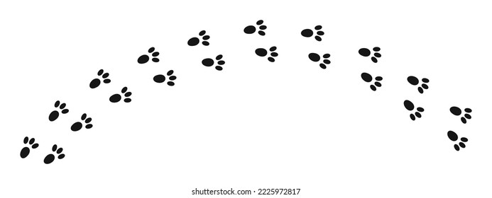 Bunny wet or mud pawprints. Rabbit paw silhouettes stamps. Trace of steps of running or walking hare isolated on white background. Vector graphic illustration.