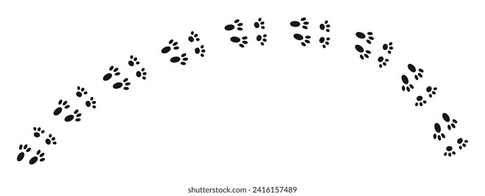 Bunny wet, mud or snow pawprints. Rabbit paw stamps. Trace of steps of running or walking hare or other wild animal isolated on white background. Easter concept. Vector graphic illustration