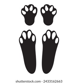 Bunny wet, mud or snow pawprints. Rabbit paw stamps. Trace of steps of running or walking hare or other wild animal isolated on white background. Easter concept. Vector file illustration. EPS 10