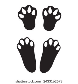 Bunny wet, mud or snow pawprints. Rabbit paw stamps. Trace of steps of running or walking hare or other wild animal isolated on white background. Easter concept. Vector file illustration. EPS 10