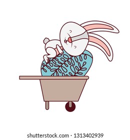 bunny with wheelbarrow and easter eggs icon