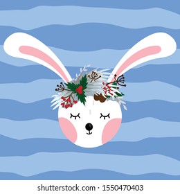 Bunny in winter weath on colorful background vector illustarion hand draw desing