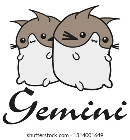 Bunny is the zodiac sign of Gemini in a cartoon style. Vector illustration on white background. With signed zodiac sign