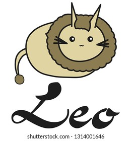 Bunny zodiac sign Leo in cartoon style. Vector illustration on white background. With signed zodiac sign