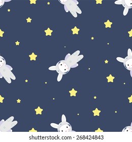 Bunny-astronaut in open space, stock vector illustration