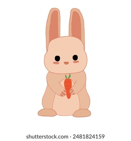 Bunny's gentle gaze reveals his happiness as he carries fresh carrots, exuding simple happiness with every step.