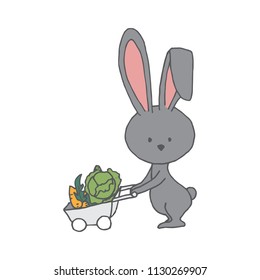Bunnys life cartoon illustration. Hand draving illustration. Bunny in garden