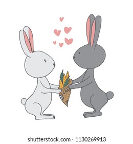 Bunnys life cartoon illustration. Hand draving illustration. Bunnys on the date