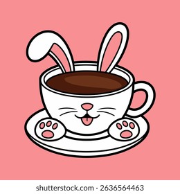 Bunny-Themed Coffee Cup with Easter Eggs Illustration