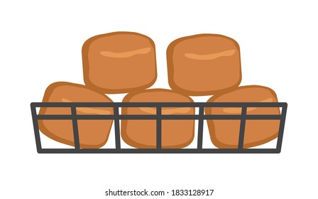 Buns in the basket. Bakery. Isolated on white background. Vector illustration.