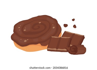 Buns with chocolate icing and cinnamon. Vector logo illustration on a white background.