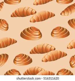 Buns and croissants. Seamless pattern. Design for textiles, tapestries, wrapping paper.