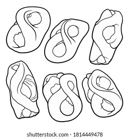 Buns hand drawn vector doodles set. Bake shop object elements cartoon illustration. Funny bakery picture